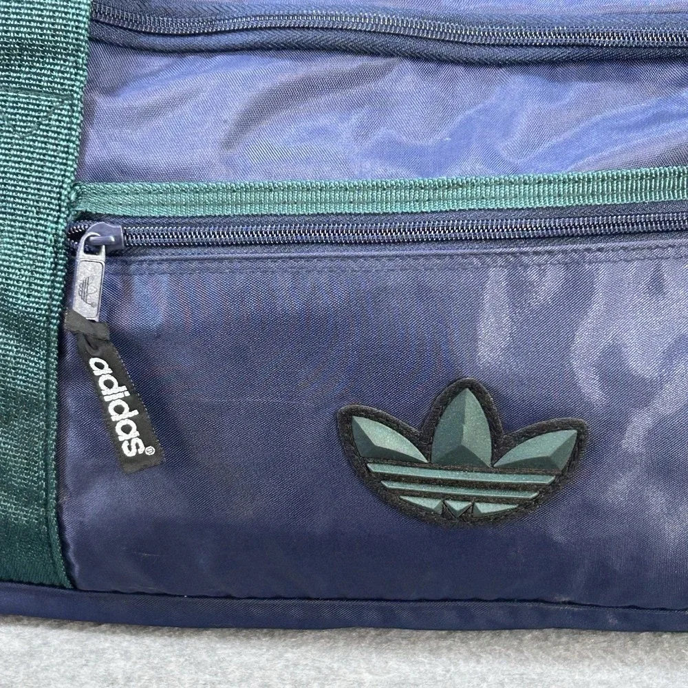 Vintage 80s 90s Adidas Trefoil Blue Green Nylon Duffel Gym Bag 19